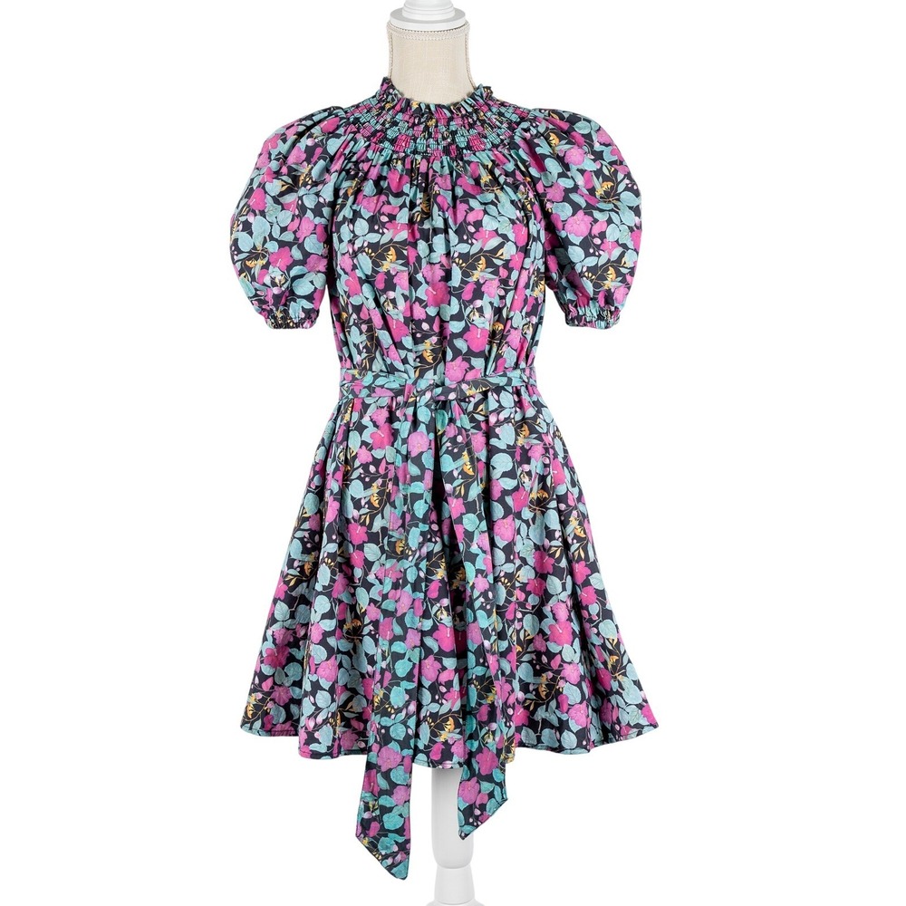 Roller Rabbit Ainsley Cover-Up Mini Dress Puff Sleeve Pink Blue Size Small